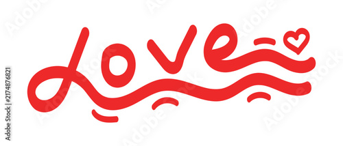 Playful Red Hand-Lettered Word Love With Wavy Underline And Accent Heart Vector Illustration