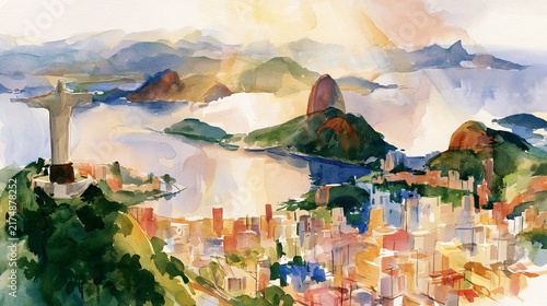 a watercolor painting rio de janeiro, wall art