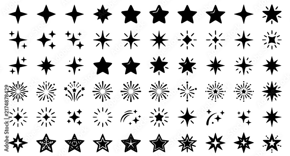 Fototapeta premium Sparkles Stars and Shining Firework Icon Set