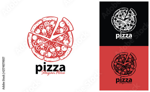 Pizza food logo design vector. Silhouette pizza food Template Illustration. Icon Symbol