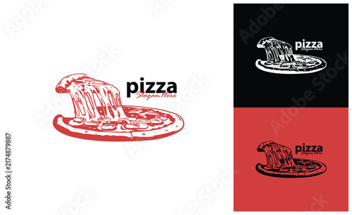 Pizza food logo design vector. Silhouette pizza food Template Illustration. Icon Symbol