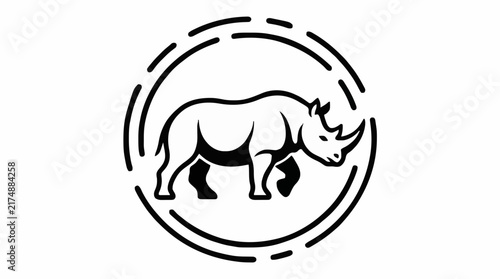 Minimalist black and white rhinoceros line art logo for World Rhino Day wildlife conservation concept