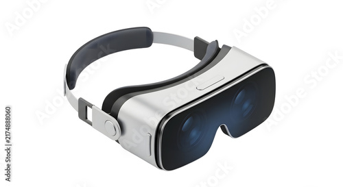 Virtual Reality Headset with Black and Silver Design on White Background for Gaming and Technology