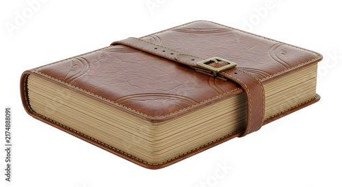 Vintage Leather Book with Buckle Closure on White Background