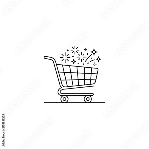 Empty shopping cart with sparkles and stars