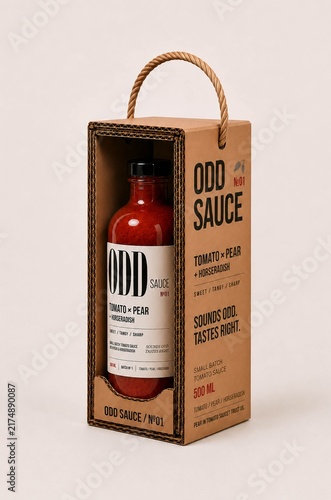 Artisan Sauce Bottle Packaging with Cardboard Box and Minimal Label Design