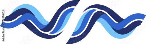 Symmetrical Wavy Ribbon Banner with Split Center Void in Blue