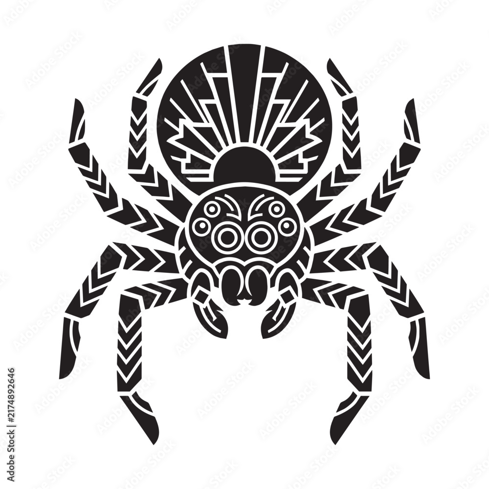 Fototapeta premium Art Deco Geometric Spider Vector Illustration, Luxury Ornamental Vintage Black Silhouette Arachnid Design