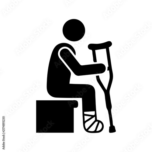 Disabled Person Sitting with Crutches Vector Icon Injured Patient Medical Symbol
