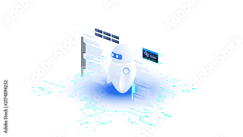 AI agent automation isometric vector illustration. robot assistant dashboard automation system machine learning concept with digital innovation.