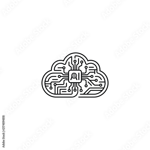 Cloud with brain circuit icon design