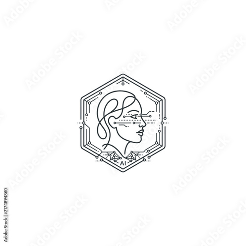 Ai brain circuit line art vector icon