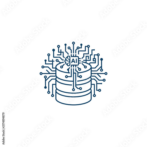 Ai chip and data server line art icon