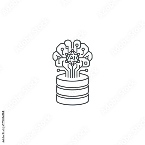 Neural network brain icon with database vector