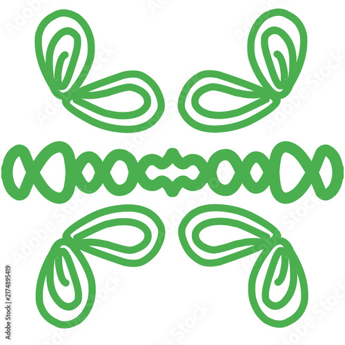 Green abstract symmetrical floral pattern design element on white background