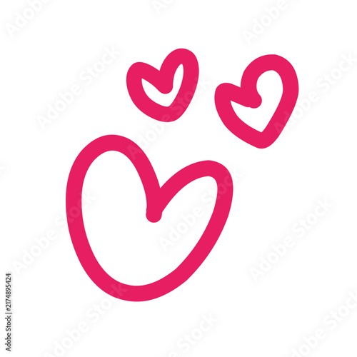 Hand drawn pink heart shapes isolated on white background for romantic design elements.