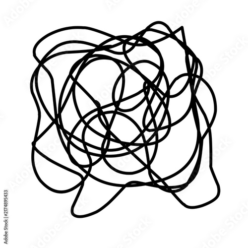 Abstract black scribble line drawing on white background for creative design elements