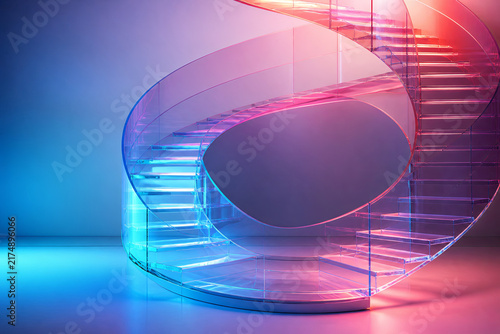 Acrylic tubular staircase curling around an empty core