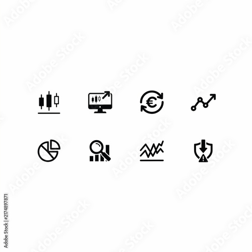 Set of Minimalist Financial Analysis and Data Monitoring Vector Icons for Business Performance Tracking and Digital Market Reporting