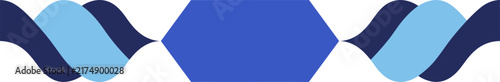 Symmetrical Wavy Ribbon Banner with Elongated Hexagon Center in Blue