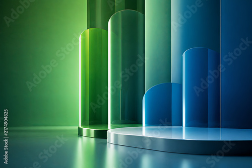 Green and blue rounded columns forming a calm rhythm