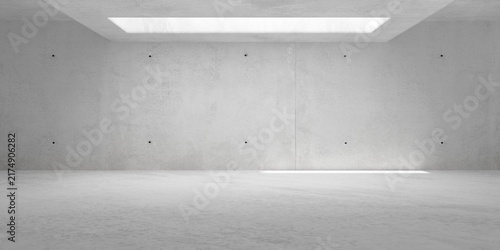 Empty brutalism abstract room with large offset light shaft and concrete walls, industrial modern interior background template