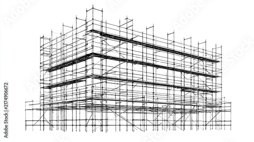 Construction Scaffolding Structure Against White Background