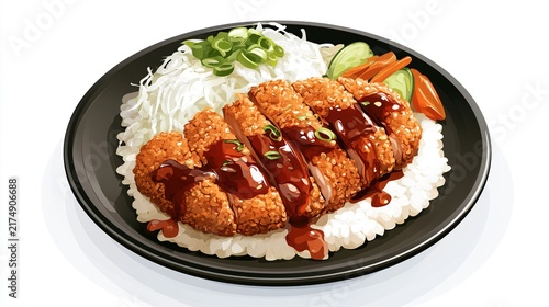 Crispy Chicken Katsu Plate with Rice and Vegetables
