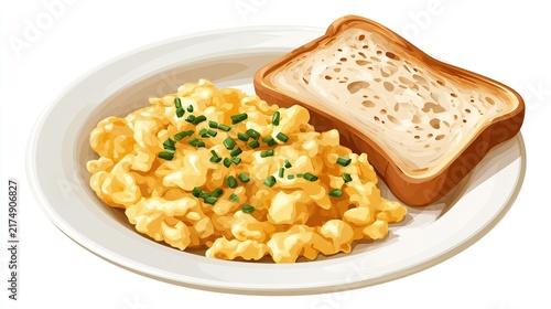 Scrambled Eggs with Toast and Chives for Breakfast