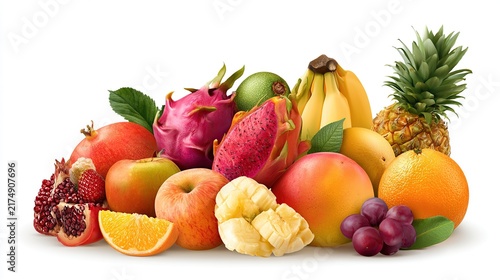 Tropical Fruit Assortment Pineapple Bananas Dragon Fruit Mango Orange