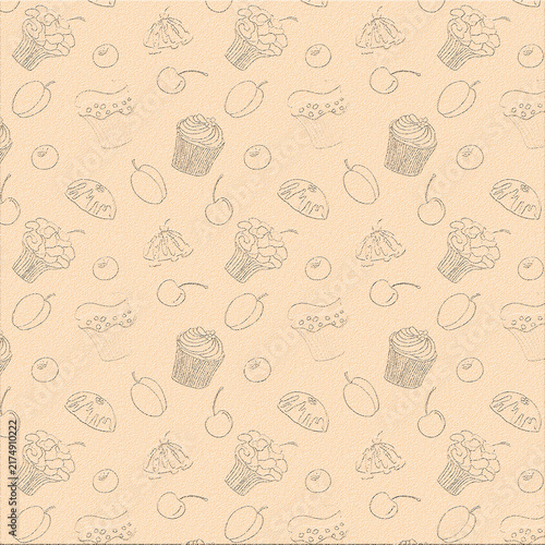 Cupcakes, Fruits and Berries on textured background