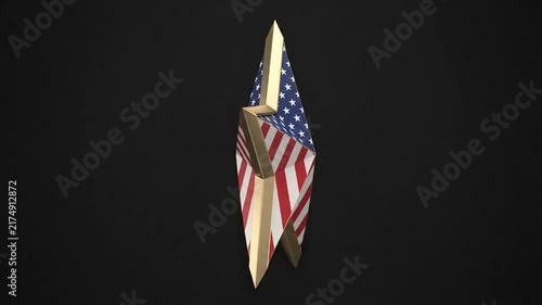 Rotating USA Flag Star Symbol with Gold Border on Dark Background