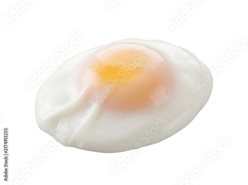 Freshly Cooked Poached Egg With A Soft Runny Yellow Yolk Isolated On A Clean White Background For Healthy Breakfast Or Culinary Menu Presentation