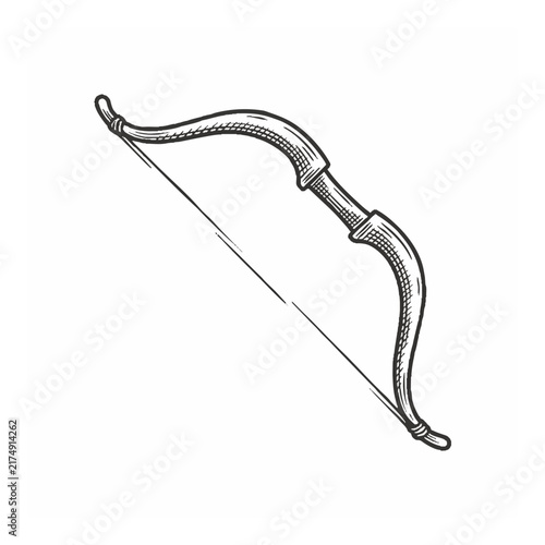 Vintage Archery Bow Drawing in Engraving Style Isolated on White Background for Sports and Hunting Concept Design