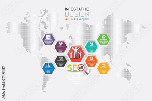 Digital Marketing and SEO Hexagon Infographic