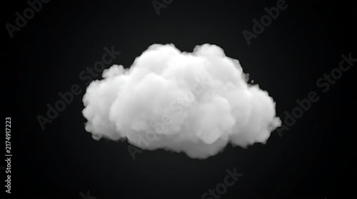 Fluffy white cumulus cloud isolated on black background.