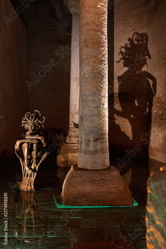 Canvas Print Medusa head column base in ancient underground Basilica Cistern