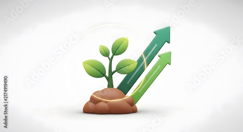 Growing Plant with Upward Arrow Symbolizing Business Growth and Success