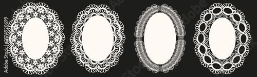 Set oval Lace Napkin with empty space. Vector Retro Lace texture doily with white Lace frame collection. 