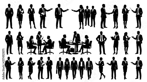 Business People Black Silhouette Collection – Corporate Professionals, Manager, Entrepreneur, Meeting, Presentation and Leadership
