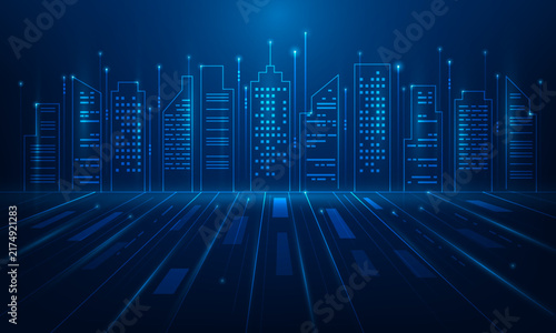 smart city building ai cyber technology line internet network digital blue background. building the future connected network. vector illustration fantastic technology.
