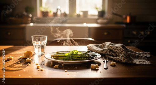 Steamed vegetables on a wooden kitchen counter with natural light
