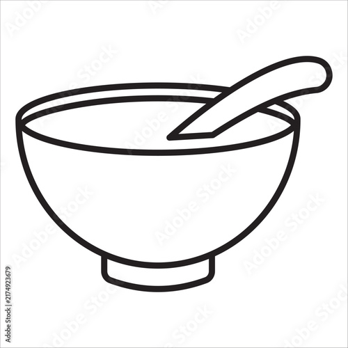 Bowl with spoon outline vector icon