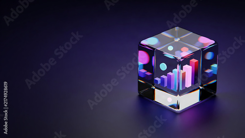 Futuristic glowing digital cube with vibrant neon light effects