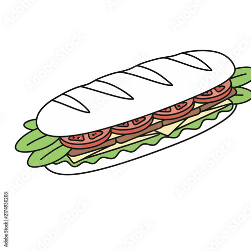 Submarine sandwich with lettuce, tomato, cheese, and meat