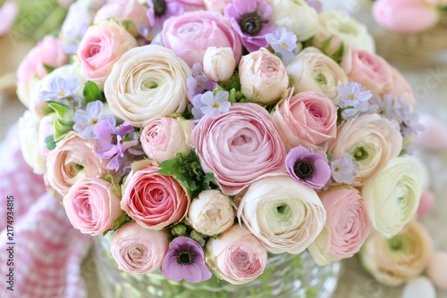 Romantic Pastel Ranunculus and Rose Bouquet