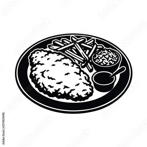 Chicken cutlet platter silhouette icon vector flat des