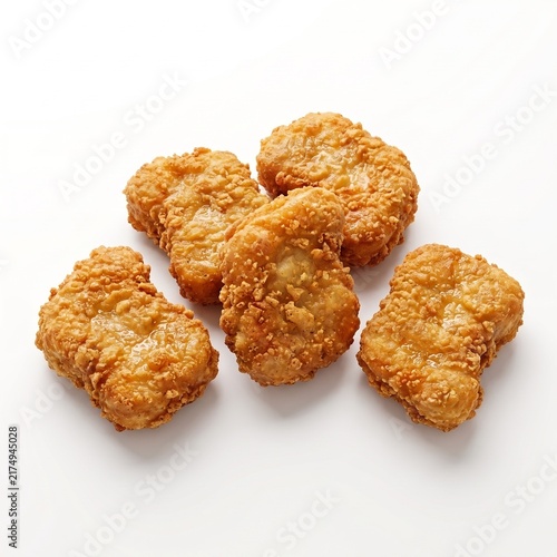 Photorealistic 3D Crispy Chicken Nuggets Isolated on White Background