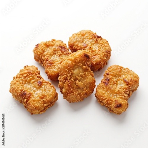 Photorealistic 3D Crispy Chicken Nuggets Isolated on White Background