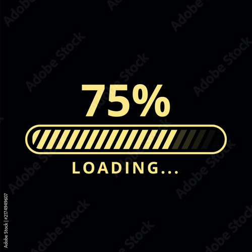 Golden loading bar isolated on black background at 75% loaded for websites and graphic resources.